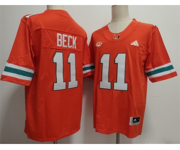 Men's Miami Hurricanes #11 Carson Beck Orange Stitched Football Jersey