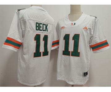 Men's Miami Hurricanes #11 Carson Beck White Stitched Football Jersey