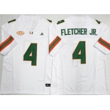 Men's Miami Hurricanes #4 Mark Fletcher Jr. White F.U.S.E. 2026 Stitched Football Jersey Men's Miami Hurricanes #4 Mark Fletcher Jr. White F.U.S.E. 2026 Stitched Football Jersey
