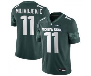 Men's Michigan State Spartans #11 Alessio Milivojevic 2025 Green Football Game Jersey