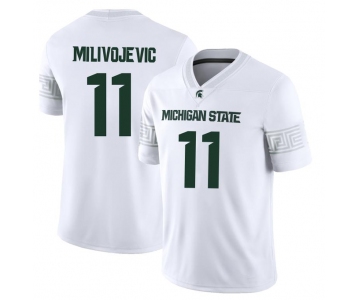 Men's Michigan State Spartans #11 Alessio Milivojevic 2025 White Football Game Jersey