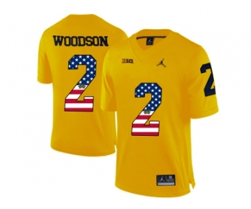 2016 US Flag Fashion-2016 Men's Jordan Brand Michigan Wolverines Charles Woodson #2 College Football Limited Jersey - Yellow
