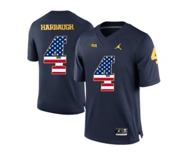 2016 US Flag Fashion-2016 Men's Jordan Brand Michigan Wolverines Jim Harbaugh #4 College Football Limited Jersey - Navy Blue
