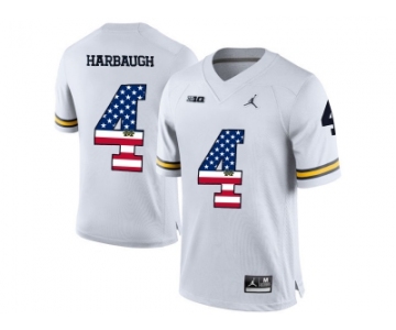 2016 US Flag Fashion-2016 Men's Jordan Brand Michigan Wolverines Jim Harbaugh #4 College Football Limited Jersey - White