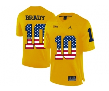 2016 US Flag Fashion-2016 Men's Jordan Brand Michigan Wolverines Tom Brady #10 College Football Limited Jersey - Yellow
