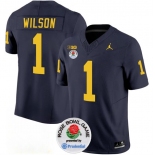 Men's Michigan Wolverines #1 Roman Wilson 2023 F.U.S.E. Navy Blue Rose Bowl Patch Stitched Jersey