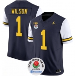Men's Michigan Wolverines #1 Roman Wilson 2023 F.U.S.E. Navy White Rose Bowl Patch Stitched Jersey