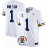 Men's Michigan Wolverines #1 Roman Wilson 2023 F.U.S.E. White Rose Bowl Patch Stitched Jersey