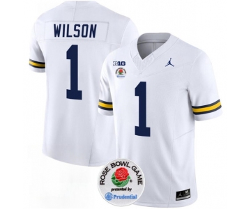 Men's Michigan Wolverines #1 Roman Wilson 2023 F.U.S.E. White Rose Bowl Patch Stitched Jersey