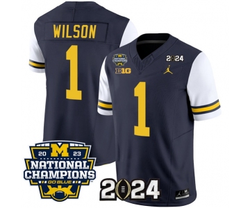 Men's Michigan Wolverines #1 Roman Wilson Navy White 2024 F.U.S.E. With 2023 National Champions Patch Stitched Jersey