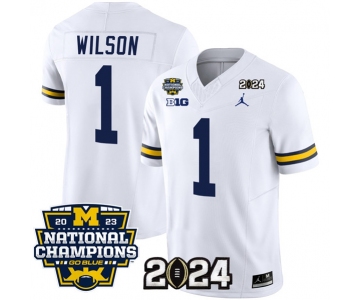 Men's Michigan Wolverines #1 Roman Wilson White 2024 F.U.S.E. With 2023 National Champions Patch Stitched Jersey