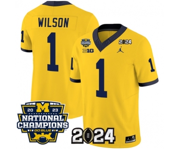 Men's Michigan Wolverines #1 Roman Wilson Yellow 2024 F.U.S.E. With 2023 National Champions Patch Stitched Jersey