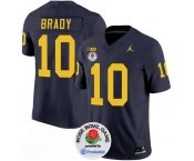 Men's Michigan Wolverines #10 Tom Brady 2023 F.U.S.E. Navy Blue Rose Bowl Patch Stitched Jersey