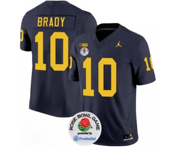 Men's Michigan Wolverines #10 Tom Brady 2023 F.U.S.E. Navy Blue Rose Bowl Patch Stitched Jersey