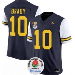 Men's Michigan Wolverines #10 Tom Brady 2023 F.U.S.E. Navy White Rose Bowl Patch Stitched Jersey
