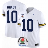 Men's Michigan Wolverines #10 Tom Brady 2023 F.U.S.E. White Rose Bowl Patch Stitched Jersey