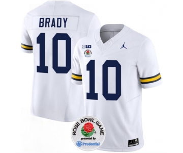 Men's Michigan Wolverines #10 Tom Brady 2023 F.U.S.E. White Rose Bowl Patch Stitched Jersey