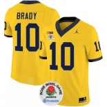 Men's Michigan Wolverines #10 Tom Brady 2023 F.U.S.E. Yellow Rose Bowl Patch Stitched Jersey