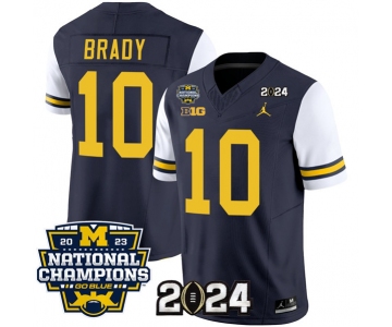 Men's Michigan Wolverines #10 Tom Brady Navy White 2024 F.U.S.E. With 2023 National Champions Patch Stitched Jersey