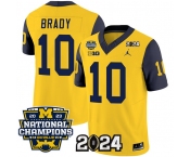 Men's Michigan Wolverines #10 Tom Brady Yellow Navy 2024 F.U.S.E. With 2023 National Champions Patch Stitched Jersey