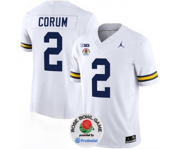 Men's Michigan Wolverines #2 Blake Corum 2023 F.U.S.E. White Rose Bowl Patch Stitched Jersey