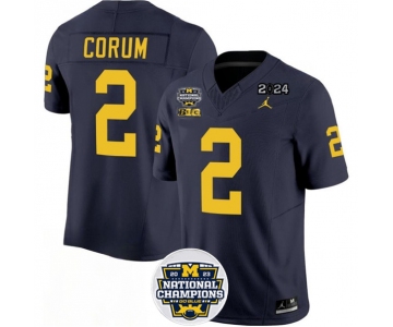 Men's Michigan Wolverines #2 Blake Corum 2024 F.U.S.E. Navy National Championship Stitched Jersey