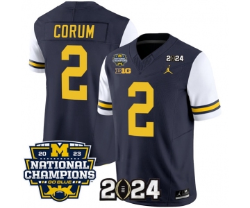 Men's Michigan Wolverines #2 Blake Corum Navy White 2024 F.U.S.E. With 2023 National Champions Patch Stitched Jersey