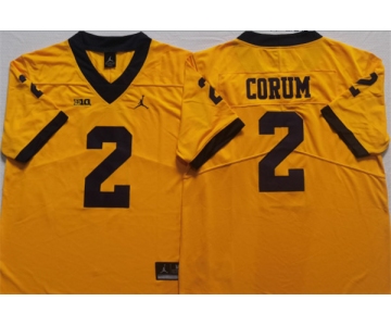 Men's Michigan Wolverines #2 CORUM Yellow Stitched Jersey