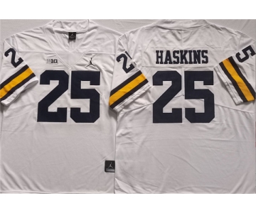 Men's Michigan Wolverines #25 HASKINS White Stitched Jersey