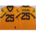 Men's Michigan Wolverines #25 HASKINS Yellow Stitched Jersey