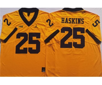 Men's Michigan Wolverines #25 HASKINS Yellow Stitched Jersey