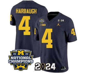 Men's Michigan Wolverines #4 Jim Harbaugh Navy 2024 F.U.S.E. With 2023 National Champions Patch Stitched Jersey