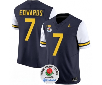 Men's Michigan Wolverines #7 Donovan Edwards 2023 F.U.S.E. Navy White Rose Bowl Patch Stitched Jersey