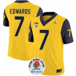 Men's Michigan Wolverines #7 Donovan Edwards 2023 F.U.S.E. Yellow Navy Rose Bowl Patch Stitched Jersey