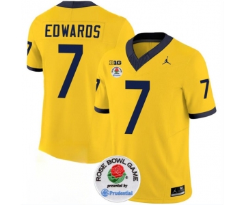 Men's Michigan Wolverines #7 Donovan Edwards 2023 F.U.S.E. Yellow Rose Bowl Patch Stitched Jersey