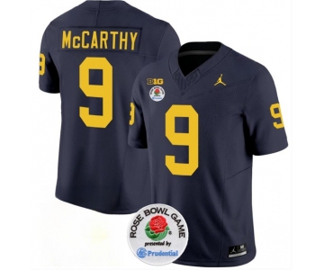 Men's Michigan Wolverines #9 J.J. McCarthy 2023 F.U.S.E. Navy Blue Rose Bowl Patch Stitched Jersey