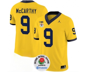 Men's Michigan Wolverines #9 J.J. McCarthy 2023 F.U.S.E. Yellow Rose Bowl Patch Stitched Jersey