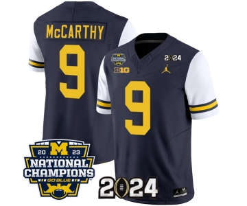 Men's Michigan Wolverines #9 J.J. McCarthy Navy White 2024 F.U.S.E. With 2023 National Champions Patch Stitched Jersey