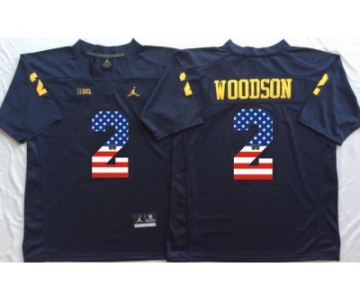 Michigan Wolverines #2 Charles Woodson Navy USA Flag College Jersey
