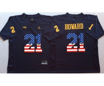 Michigan Wolverines #21 Desmond Howard Navy White USA Flag College Jersey