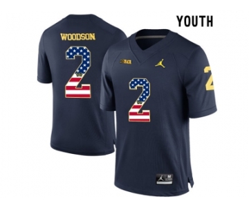 2016 US Flag Fashion-2016 Youth Jordan Brand Michigan Wolverines Charles Woodson #2 College Football Limited Jersey - Navy Blue