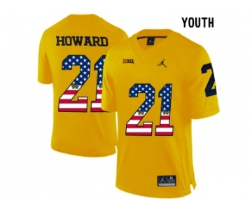 2016 US Flag Fashion-2016 Youth Jordan Brand Michigan Wolverines Desmond Howard #21 College Football Limited Jersey - Yellow