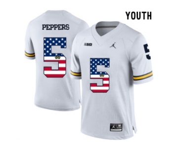 2016 US Flag Fashion-2016 Youth Jordan Brand Michigan Wolverines Jabrill Peppers #5 College Football Limited Jersey - White