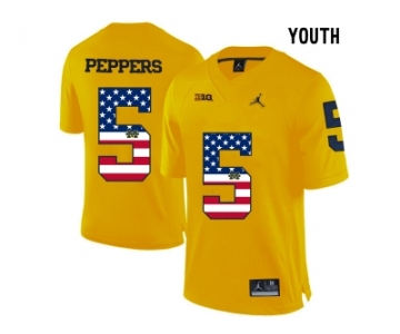 2016 US Flag Fashion-2016 Youth Jordan Brand Michigan Wolverines Jabrill Peppers #5 College Football Limited Jersey - Yellow