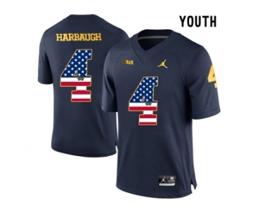 2016 US Flag Fashion-2016 Youth Jordan Brand Michigan Wolverines Jim Harbaugh #4 College Football Limited Jersey - Navy Blue