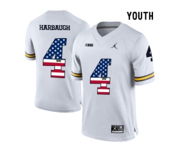 2016 US Flag Fashion-2016 Youth Jordan Brand Michigan Wolverines Jim Harbaugh #4 College Football Limited Jersey - White