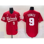 Men's Nebraska Huskers #9 Rhett Stokes Red Back 2 Back Champions Patch Vapor Premier Limited Stitched Jersey Men's Nebraska Huskers #9 Rhett Stokes Red Back 2 Back Champions Patch Vapor Premier Limited Stitched Jersey