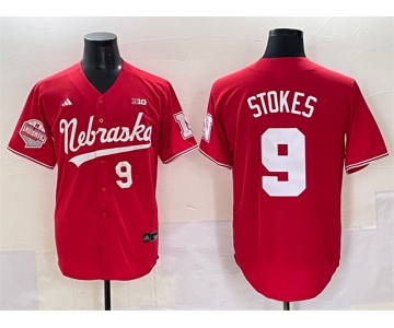 Men's Nebraska Huskers #9 Rhett Stokes Red Back 2 Back Champions Patch Vapor Premier Limited Stitched Jersey