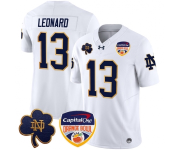 Men's Notre Dame Fighting Irish #13 Riley Leonard White F.U.S.E. 2024 Orange Bowl Patch Limited Stitched Football Jersey