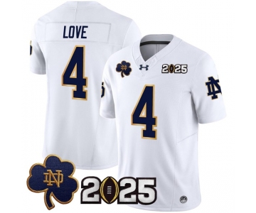 Men's Notre Dame Fighting Irish #4 Jeremiyah Love White F.U.S.E. 2025 CFP Final Patch Jersey